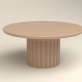Modern Round Dining Table In Light Brown With Fluted Pedestal Base 3d model