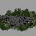 Modern Metal Art Installation With Spiral Shapes Reflective Surfaces On Grass Base With Stone Accents
