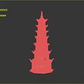 Traditional Chinese Pagoda Architecture Featuring Multiple Floors Red Base Green Roof and Curved Eaves