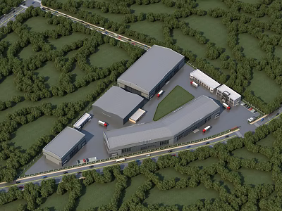 Aerial Planning of Modern Building Complex with Surrounding Greenery and Road Layout 3d model