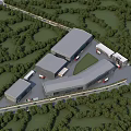 Aerial Planning of Modern Building Complex with Surrounding Greenery and Road Layout