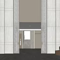 Modern Elevator Lobby Interior Design With Marble Walls Brown Seating And Lighting 3d model