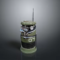 Green Cylindrical Military Weapon with Number 07 Antenna Like Top and Metallic Surface