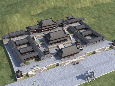 Ancient Chinese Architecture Complex With Courtyard Layout And Traditional Roofs 3d model
