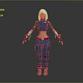 White Haired Female Character In Blue Crop Top Cargo Pants Red Shoes And Arm Tattoos