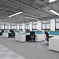 Modern Public Office Interior With Open Workstations Blue Partitions And Large Windows 3d model