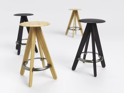 Modern Bar Stools With Black And Wooden Design Featuring Metal Ring Details 3d model
