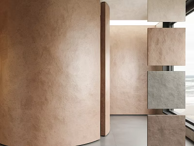 Modern Interior Design With Curved Wall And Various Wall Panels 3d model