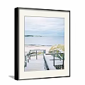Two Framed Seaside Landscape Paintings With Wooden Boardwalk Railing Sandy Beach And Ocean Waves