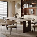 Stylish Restaurant Interior With Dining Table Chairs Pendant Light And Floor to Ceiling Windows