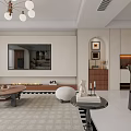Modern Dining and Living Room Interior With Chandeliers Sofa Dining Table And Coffee Table