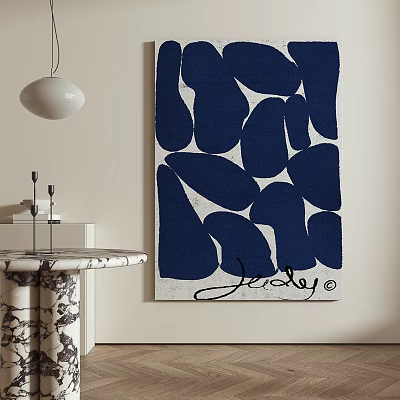 Modern Abstract Painting With Blue And White Irregular Shapes For Home Wall Art 3d model Modern Abstract Painting With Blue And White Irregular Shapes For Home Wall Art 3d model