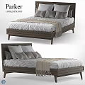 Modern Wooden Bed Frame With Gray Pillows White Bedspread And Fringed Blanket
