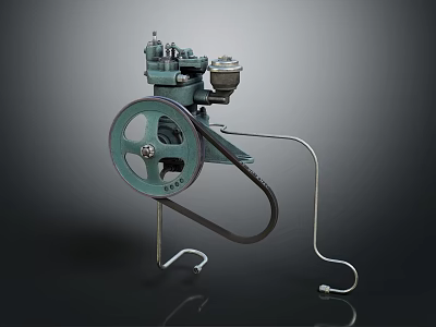 Green Industrial Equipment With Large Flywheel Metal Structure Mechanical Components And Stand 3d model