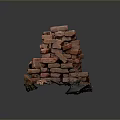 Stacked Red Brick Structure With Green Moss And Natural Textured Appearance