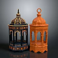 Traditional Decorative Lanterns With Black Gold Accents And Orange Arched Designs
