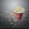 Fresh Popcorn in Red Striped Paper Cup with Scattered Pieces on Dark Background