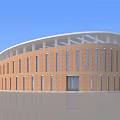 Circular Red Brick Building Exterior With White Top Structure And Windows 3d model