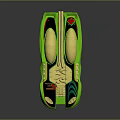 Futuristic Green Racing Car With Gold Cockpit And Decorative Red Accents On Shiny Dark Surface