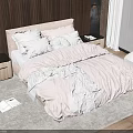 Double Bed With Wooden Wall Pink White Bedding Nightstand Lamp Natural Light Rug And Book