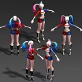 Three-Shading Two-Shading Two-Clown Female Baseball Female European and American Female Double-Ponytail Cheerleading Female Hand-painted Characters 3d model