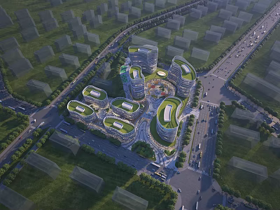 Modern Office Building Complex with Green Roofs and Contemporary Architectural Design in Urban Area 3d model