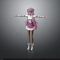 Cute Child With Pink Hair And Arms Outstretched In Pink White Dress And White Boots
