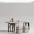 Modern Desk Interior With Metal Frame Upholstered Stools Books And Decorative Figurines 3d model