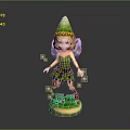 Game Movie Fairy Character With Green Pointed Hat Blonde Hair Purple Wings And Green Dress