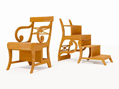 Wooden Leisure Chair With Carved Armrests Classic Design And Decorative Details 3d model
