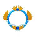 Decorative Circular Ornament With Blue Ring Yellow Wings And Blue Gemstones