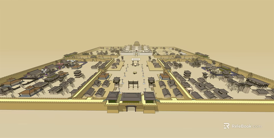 Grand Ancient Architecture Complex With Traditional Courtyards Symmetrical Layout And Classic Roofs 3d model 