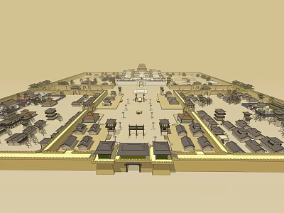 Grand Ancient Architecture Complex With Traditional Courtyards Symmetrical Layout And Classic Roofs 3d model