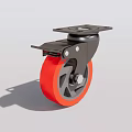 Red Wheel Caster With Black Base Metal Bracket And Brake 3d model