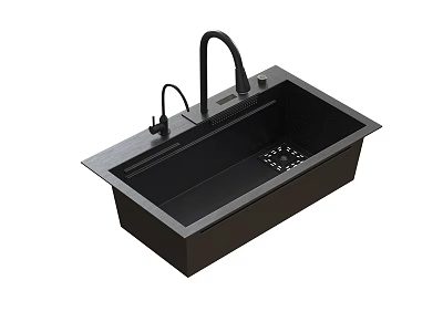 Modern Black Single Bowl Kitchen Sink With Stainless Steel Faucet And Drain Design 3d model