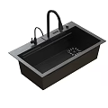 Modern Black Single Bowl Kitchen Sink With Stainless Steel Faucet And Drain Design