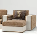 Brown And White Sectional Sofa With Tufted Design And Decorative Pillows 3d model
