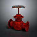 Rusty Red Valve With Blue Brown Handle And Metallic Body Structure