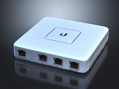 White Square Electronic Network Device With Multiple Ethernet Ports And Cooling Vents 3d model