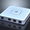 White Square Electronic Network Device With Multiple Ethernet Ports And Cooling Vents