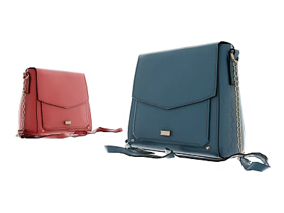 Stylish Crossbody Bags In Red And Blue With Chain Straps And Flap Design 3d model