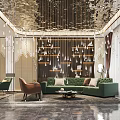 Luxurious Modern Hotel Lobby Interior Design With Crystal Chandeliers Green Sofa And Marble Flooring