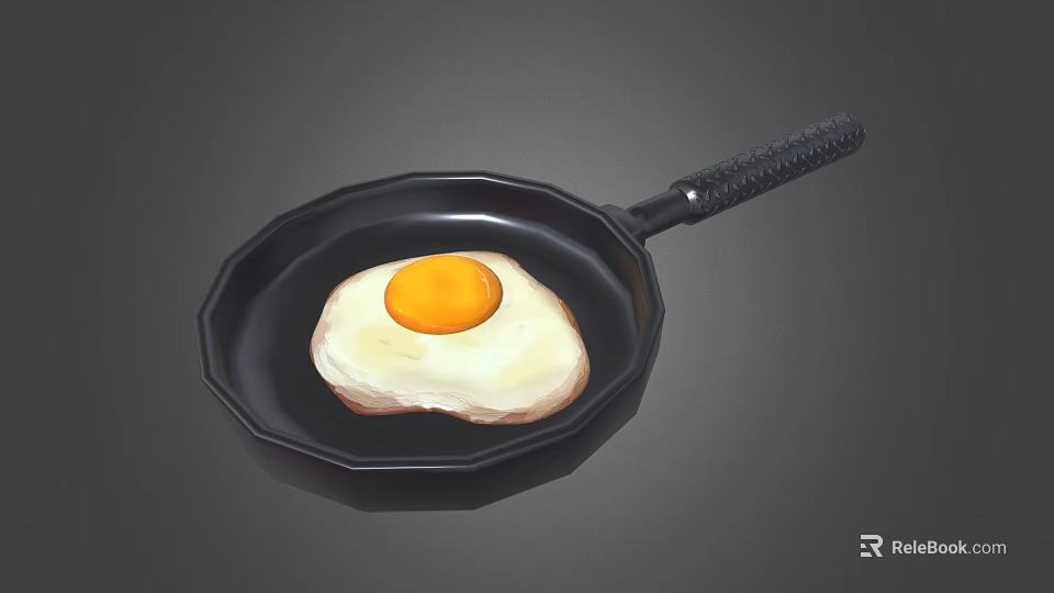Sunny Side Up Fried Egg In Black Frying Pan On Dark Background 3d model 