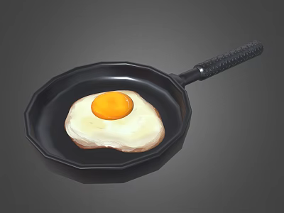 Sunny Side Up Fried Egg In Black Frying Pan On Dark Background 3d model