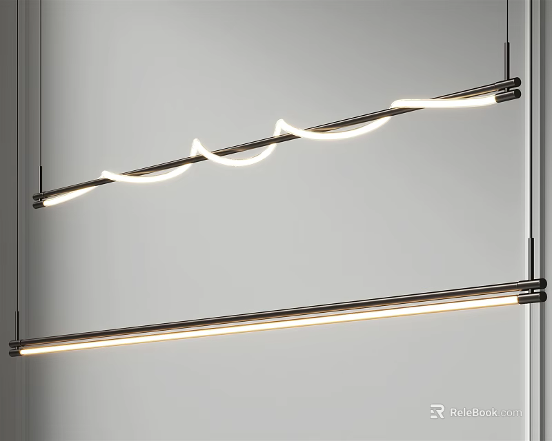 Modern Curved LED Chandelier With Sleek Metal Frame For Dining Space 3d model 