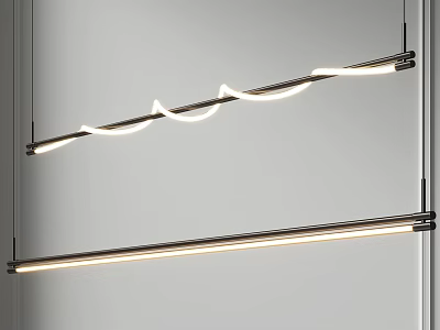 Modern Curved LED Chandelier With Sleek Metal Frame For Dining Space 3d model