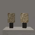 Two table lamps with marble texture shade and black base on light background table 3d model