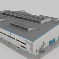 Industrial Factory Building With Steel Frame Roof White Exterior Walls Long Windows And Blue Doors
