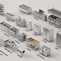 Commercial Kitchen Essential Equipment Including Worktables Storage Shelves Ovens And Refrigerators