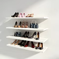 Stylish Women Shoes Display On White Shelves With Various Styles And Handbags